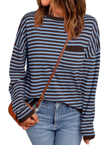 Image of LILLUSORY Womens Striped Lightweight Sweaters 2026 Fall Fashion Outfits | Cozy Knit, Work Office Pullover Crewneck Pullover, Cute Teacher Clothing, Old Money Clothes, Ladies Trendy Long Sleeve Tops