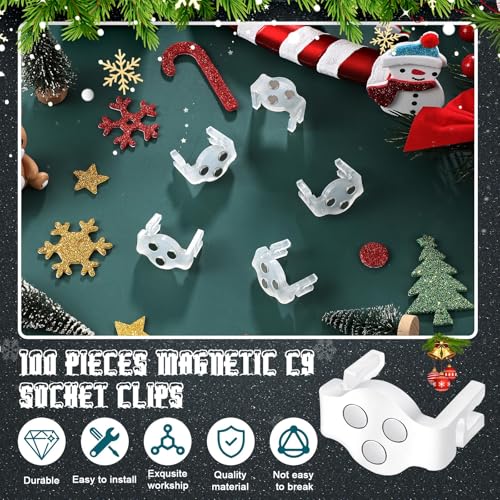 100 Pieces C9 Magnetic Christmas Light Clips Magnet Christmas Socket Clips Hooks for Sockets Roof Gutters Outside Patio Holiday Lighting (White) by Frienda - Image 5