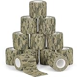 12 Rolls Camo Tape Wrap Camouflage Wrap Self Adhesive Bandage 2'x 5 Yards, Self Adherent Wrap Protective Camouflage Form Wrap for Shotgun Rifle Military Cohesive Bandage Camo Wrap (Grass Camo)