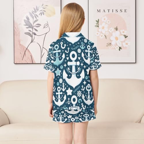 senya Pajama Sets Silky Button Down Nightwear Sleepwear Size 5-14 Years Blue White Spear4