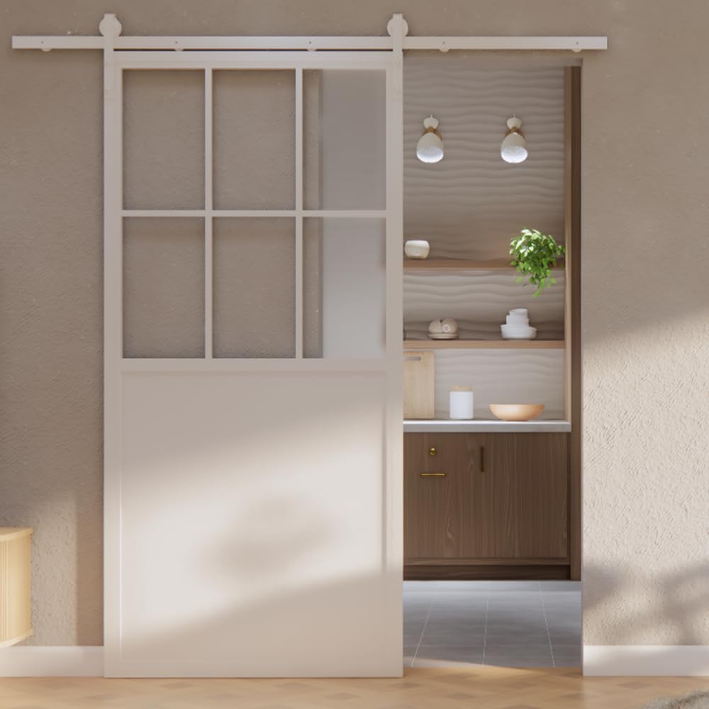 Weiß Schiebetüren Loft-Glasschiebetür mit Schiebetürbeschlag Set MODENA (Milchglas, 100x210 cm)