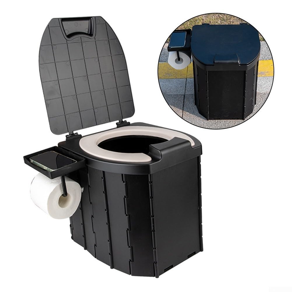 Tragbare Camping-Toilette mit PU-Deckel, für Erwachsene, tragbares Töpfchen für Zelt, Wandern, Outdoor-tragbare Klapptoilette