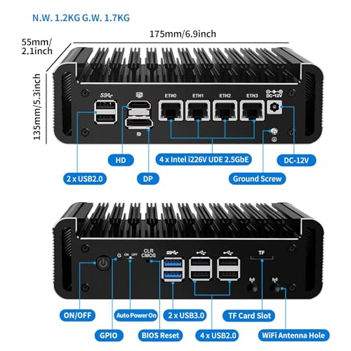 Image of Firewall Mini PC N150 (N100 Upgrade), DDR5 16GB RAM 256GB NVMe SSD, 4 x 2.5GbE i226V LAN Fanless Computer Hardware, Micro Router Appliance, AES-NI, OPNsense, 8USB Port, TF Card Slot