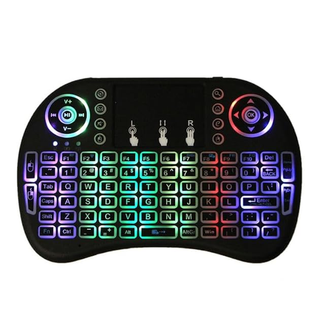 Muvofs MFS1670 Mini Wireless Keyboard with Touchpad, 2.4G & Bluetooth Backlit Portable Keyboard with Rechargeable Battery, Multi-Color LED, Multimedia Remote Control, Black MFSBTKB view 2