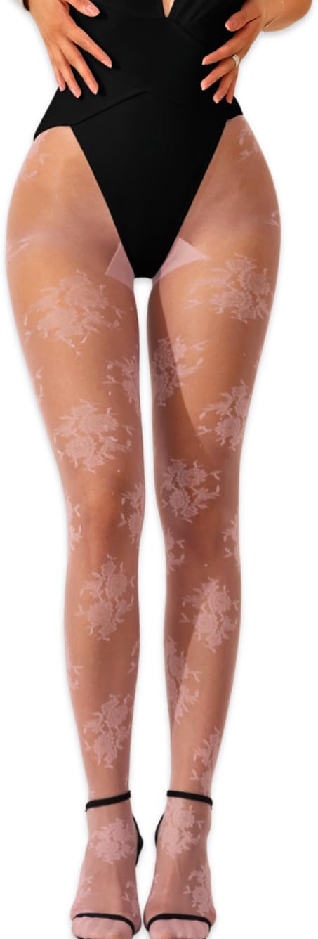 ShawGobow Lace Tights With Designs, Mesh Floral Pattern Stockings Size 0-8