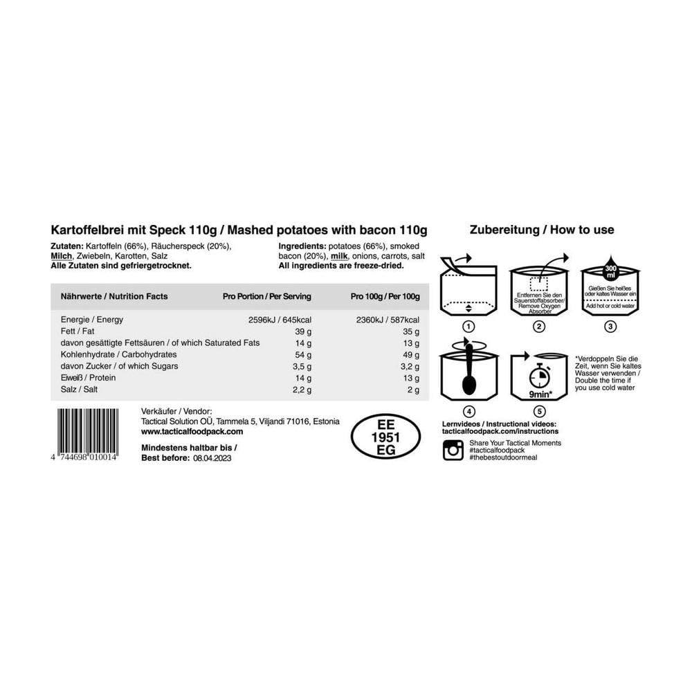 Tactical FoodPack Mashed Potatoes and Bacon (110g)