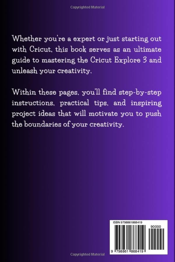 Back cover of the Cricut Explore 3 Handbook with ISBN barcode