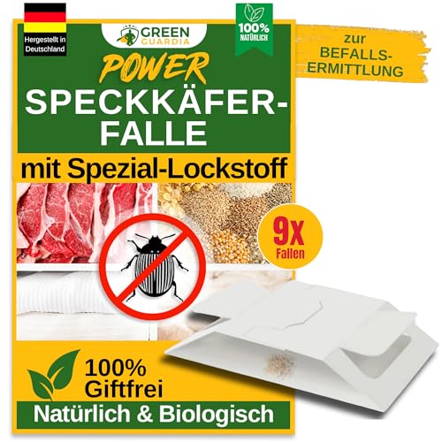 Preisvergleich Produktbild GREEN GUARDIA Speckkäfer Falle mit Spezial-Lockstoff - 9X Speckkäfer Fallen - umweltfreundlich Speckkäfer bekämpfen, Chemiefreie Falle mit starker Klebefläche, giftfrei & geruchsneutral