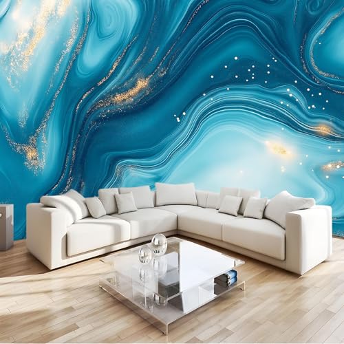 Impression artistique papier peint photo marbre bleu, revêtement mural abstrait luxe pour salon