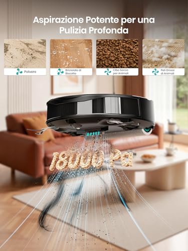 Lefant M210PRO OMNI Robot Aspirapolvere Lavapavimenti con Mappatura, 18000Pa, Rullo Autopulente, Lavaggio Acqua Pulita, Laser dToF, Evita PSD, Anti-Groviglio, Compatto, WiFi 2.4G/5G/Alexa/APP - Immagine 3