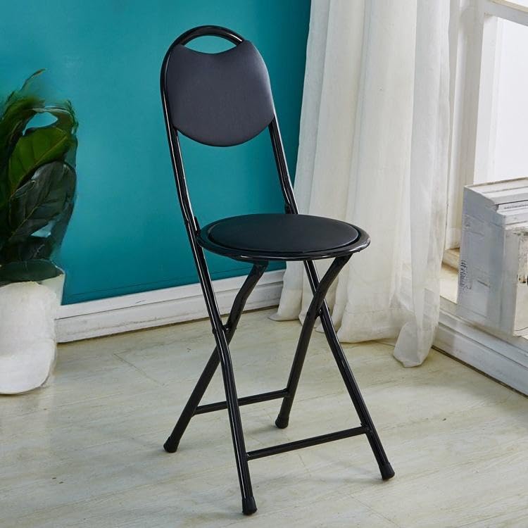 TOBY Portable Folding Chair with Padded Seat and Back, Black Meta...