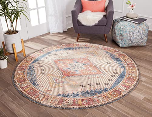 Anji Mountain Distressed 60% Jute, 30% Polyester And 10% Cotton Woven Rug, 6-Feet Round, Long Medallion #TOP7
