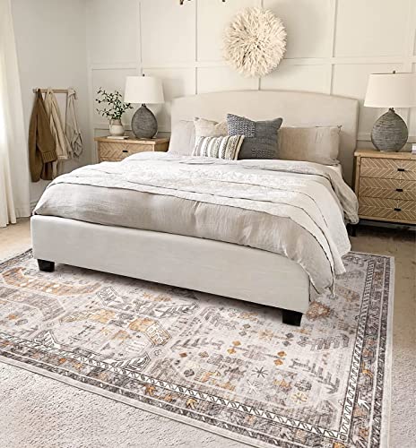 Befbee 5X7 Area Rugs For Living Room,Stain Resistant Washable Rug,Non-Slip Backing Rugs For Bedroom,Kitchen,Boho Persian Rug -Vintage Home Decor (Brown/Gold, 5'X7') #TOP6