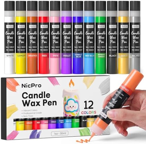 Nicpro Candle Wax Pen, 12 Colors 3D Candle Paint Include Glitter ...