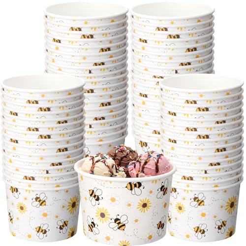 Image of Funnymoom 50 Pack Bee Ice Cream Cups 9 oz Bees Daisy Disposable Dessert Bowls Bee Paper Soup Bowls Snack Cups for Hot or Cold Food for Summer Baby Shower Birthday Party Supplies