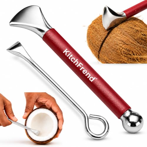 Image of Coconut Breaker & Coconut Slicer Combo | Stainless Steel Coconut Opener with Coconut Flesh Remover Tool | Easy Coconut Cracker Set | Heavy Duty Kitchen Tool