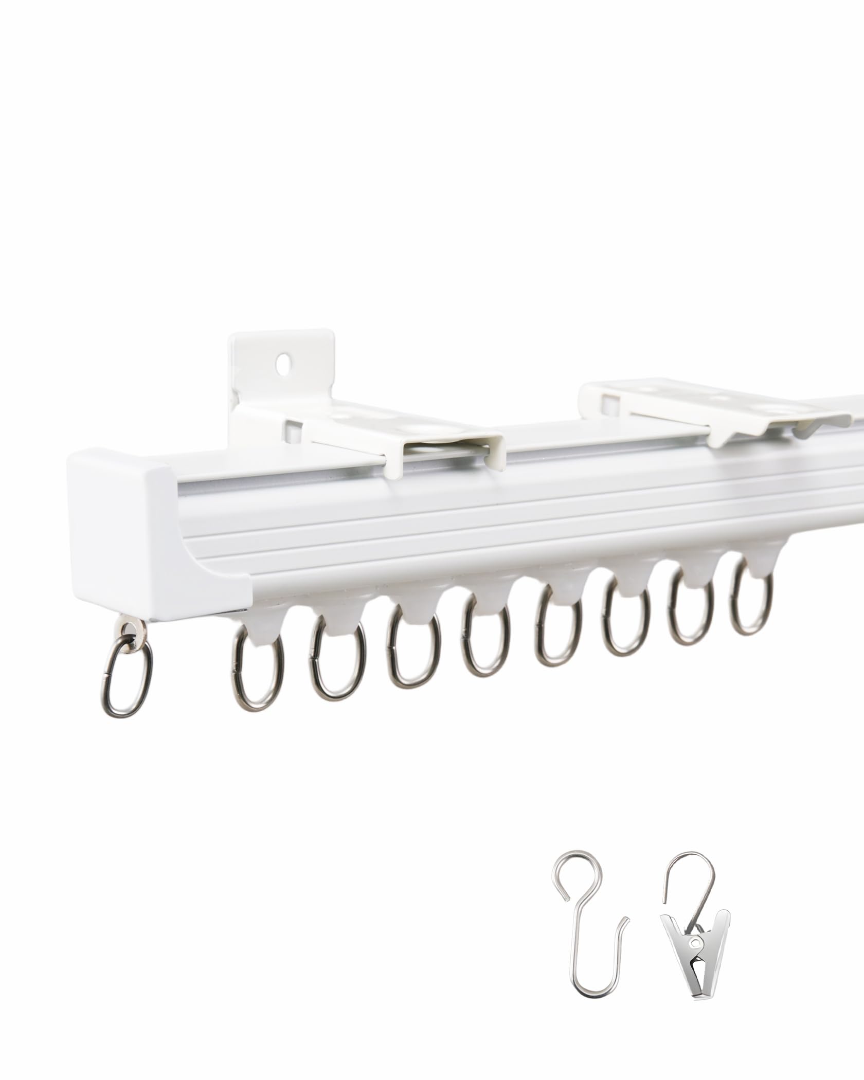 Rail à rideaux 2.5 m en aluminium, tringle à rideaux à un rail, blanc, montage au plafond, système de rails à rideaux pour cloisons, balcons, intimité (2 rails)