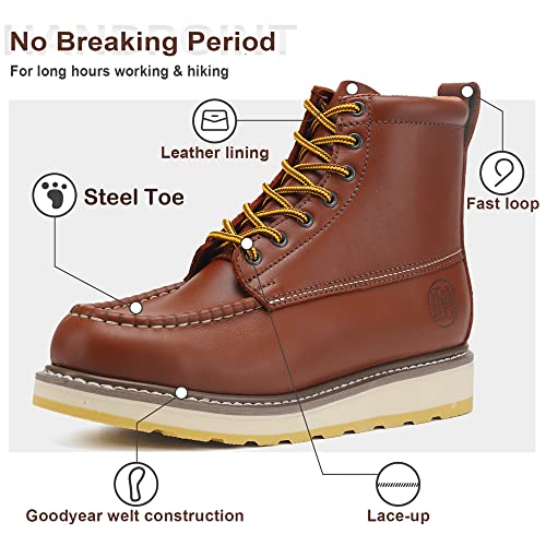 HANDPOINT Men’s Steel Toe Classic 6“ SureTrack Oil Resistant Waterproof Non-Slip Leather Durable Work Boots 849924