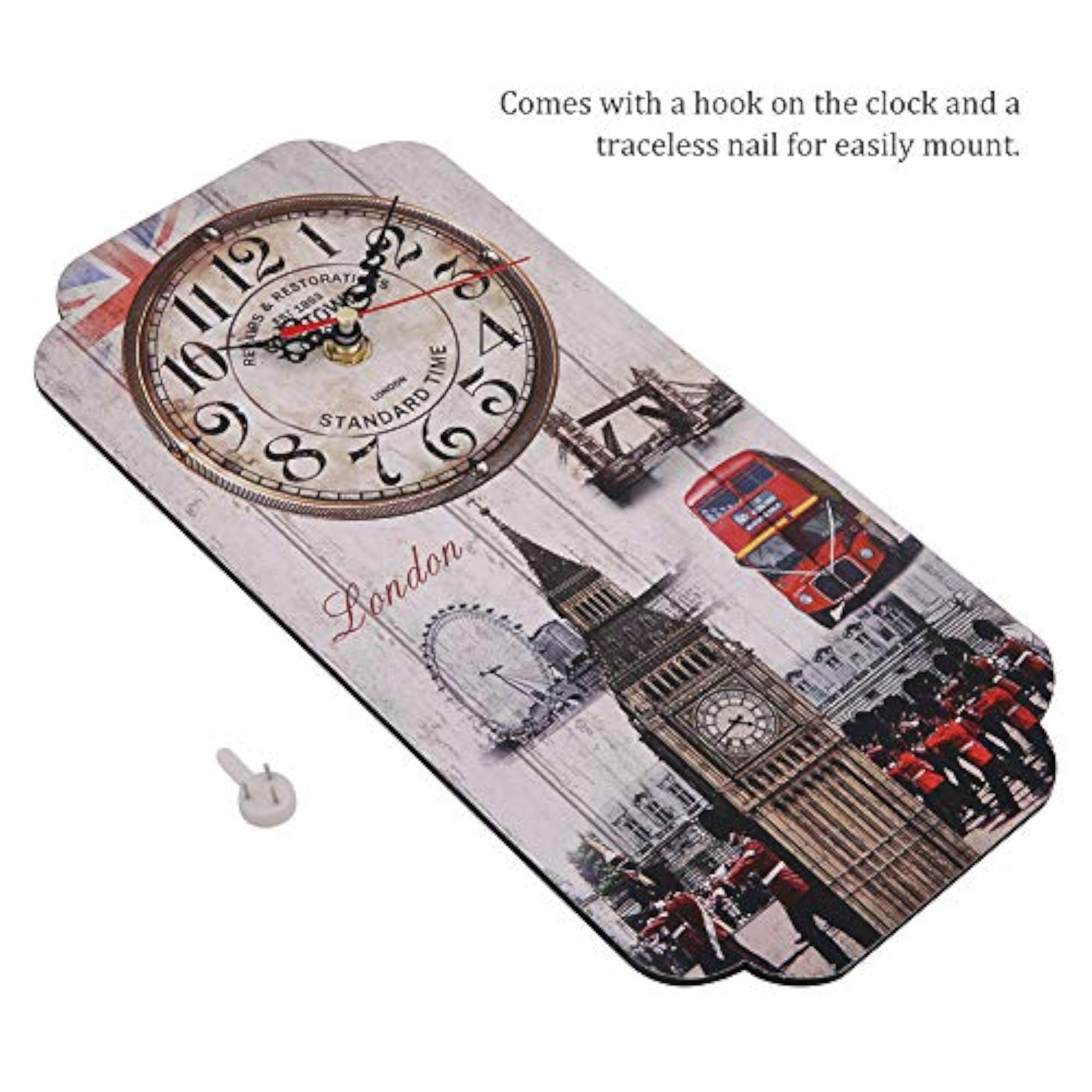 Retro European Wall Clock for Bar Decoration, Durable Rectangular