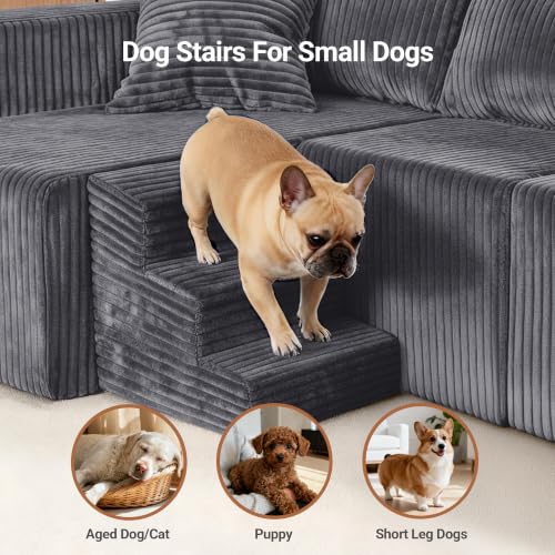 Image of Claiks 128 inch Modular U Shaped Couch, Sectional Deep Seat Sofa with Pet Stair, Dark Grey