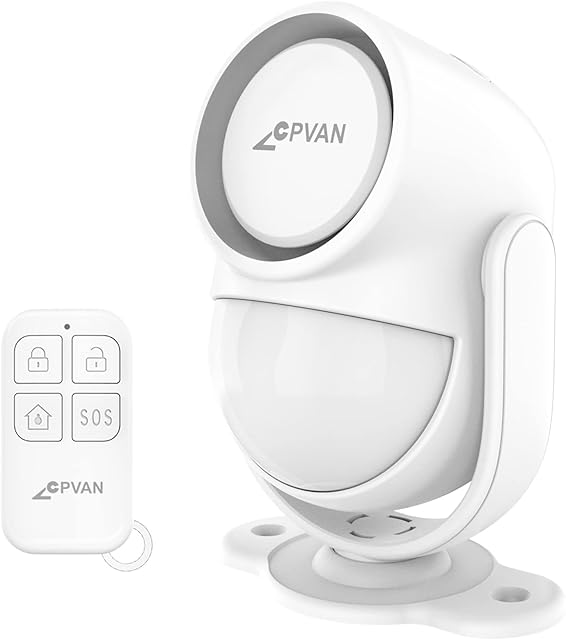 CPVAN Motion Sensor Alarm with Siren, Remote Control Wireless Infrared DIY PIR Motion Detector Burglar Alarm System -125dB-Battery Operated- Indoor Ideal of Shop/Office/Home Security-CP2