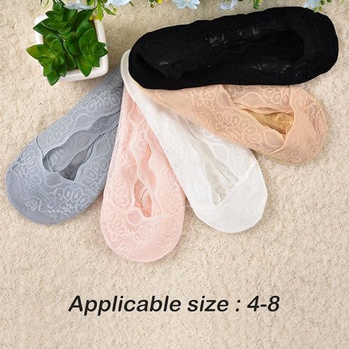5 Pairs Low Cut Lace Socks - Ice Silk Thin No Show Non-Skid Boat Socks for Women & Girls2
