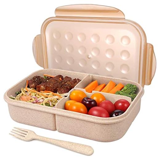Bento Box Erwachsene Brotdose Kinder mit 3 Fächern Lunchbox Auslaufsicher Mikrowellenfest (Mit Gabel, Champagner)