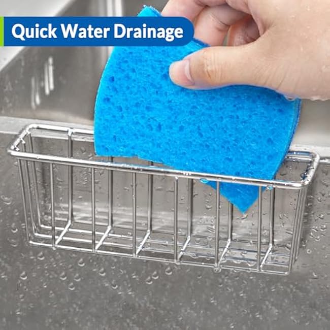 Damita Kitchen Sponge Holder Sink Caddy Brush Dish Sponge Holder Brush Dishwashing Liquid Drainer Rack Silver, Small (5.8 x 1.8 x 2.3)