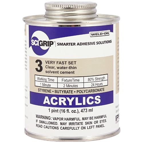 SCIGRIP 10300 3 Acrylic Solvent Cement, Low-VOC, Water-Thin and Very Fast Setting, Clear, Pint (16 fl oz)