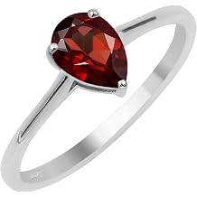 Amethyst/Citrine/Garnet/Peridot/Blue Topaz 925 Sterling Silver Plated Rings for Women - Handmade Pear Shape Light Weight Solitaire Rings Fashion Jewelry - Gift for Her