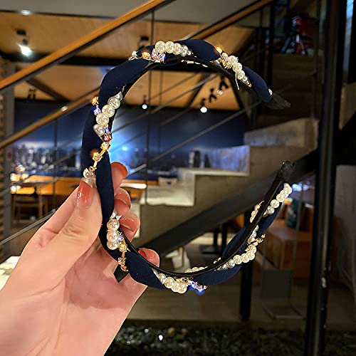 Rhinestone Headband With Pearls Beaded Bejeweled Headband For Women Sparkly Bling Headbands For Women Teen Girls Chunky Glitter Headband #TOP2