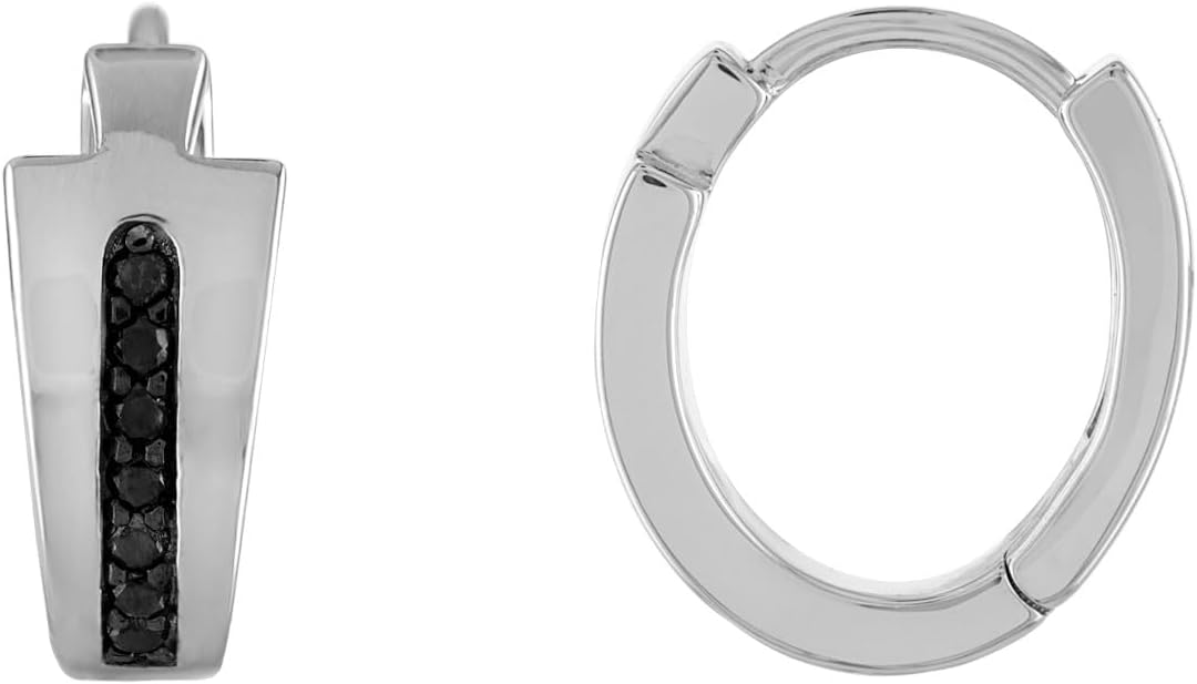 Bulova Jewelry Men's Icon Black Diamond Rhodium Plated Sterling Silver Hoop Earrings, Style:BVE1007-WSAA