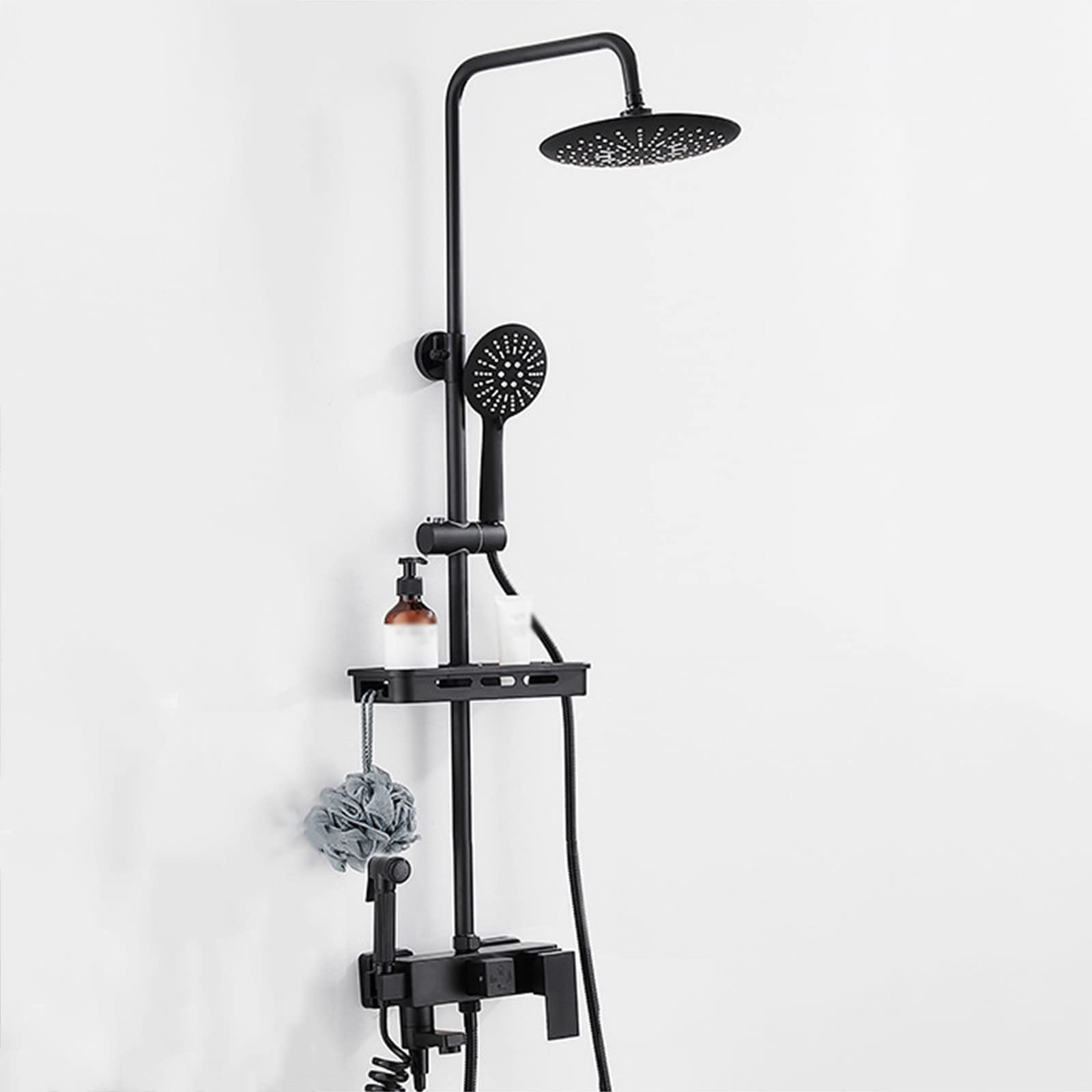 GLJTUO Shower System, Shower Faucet Set Matte Black Rain Shower System Wall Mounted Shower Mixer Height Adjustable Brass hot and Cold Water Faucet Exposed Shower System,Black A,Black a