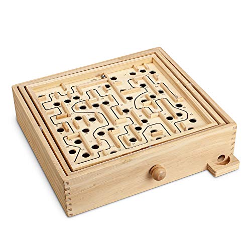 Sterling Games Large Wooden Labyrinth 13.5" X 13" Marble Ball Tilt Maze Wood Game With 60 Waypoints For 6 Years And Up #TOP1