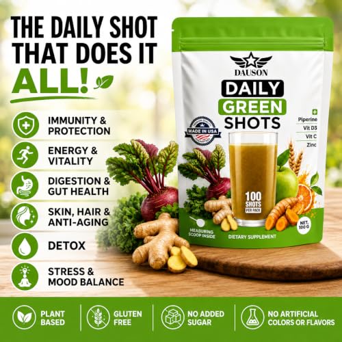 Image of Supergreen Shots | Daily Wellness Powder for Energy, Immunity & Gut Health Support with Wheatgrass, Matcha, Beetroot, Ashwagandha, Turmeric & Prebiotics | 100g