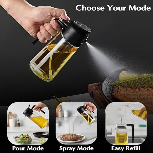 Image of Oil Dispenser 500 ml with Spray Glass Oil Sprayer and Dispenser Bottle 2 in 1 Spray Bottle for Kitchen and Air Fryer Cooking Oil Sprayer Bottle Refillable Oil Spray Dispenser Bottle for Cooking
