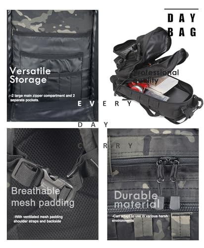 Miramrax Small Tactical Backpack Military Daypack - 30L Backpack for Men Molle Assault Pack Bug Out Bag for Hiking Camping Travel Army Hunting Rucksack Trekking (Black Camo)