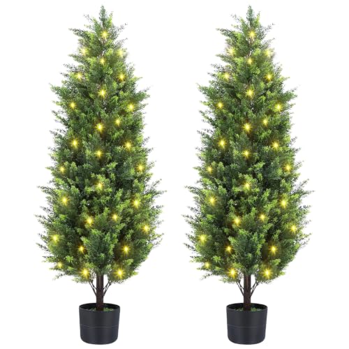 PINPON 2 Pack 4FT Artificial Cedar Trees with...