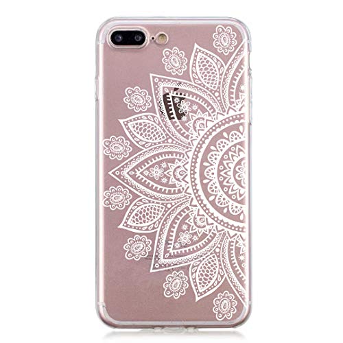 HengJun pour iPhone 7 Plus, Housse pour iPhone 8 Plus, Clear Flexible Soft TPU Gel Skin Ultra Slim Transparent Premium Creative Pattern Printing Housse de Protection en Silicone -Demi Fleur Blanche Cover