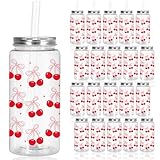 FYSUIMU 20Pcs Red Bow Cherry Plastic Cups with Lids and Straws Clear Drinking Cups Reusable Tumblers for Birthday Baby Shower Wedding Party Supplies