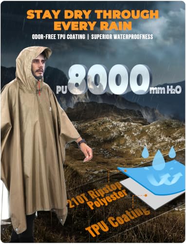 Image of ANYOO Hooded Rain Poncho for Adults Waterproof Lightweight Rain Coat for Men Women Reusable Rain Jacket for Emergency Outdoor