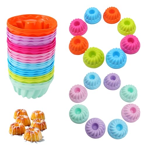 24 Pièces Mini Moules à Kouglof en Silicone Réutilisable Moule a Kouglof Antiadhésifs Moule à Gâteau pour Dessert Chocolat Pouding Gelée Gâteau