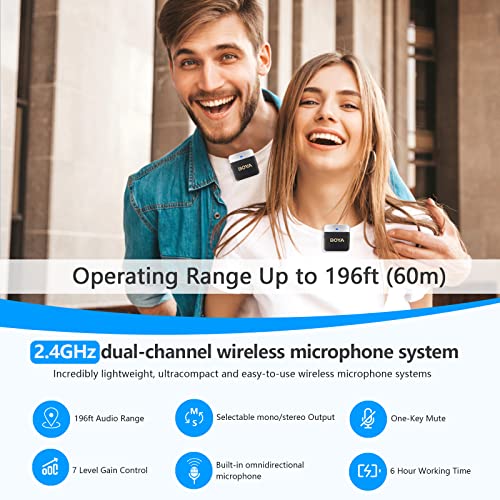 Boya Wireless Lavalier Microphone For Iphone Plug Play Dual Lapel Microphones Cordless Clip On Mic For Video Recording Youtube Vlogging Live Streaming By-M1V6 Noise Cancellation Mono Stereo Output #TOP3