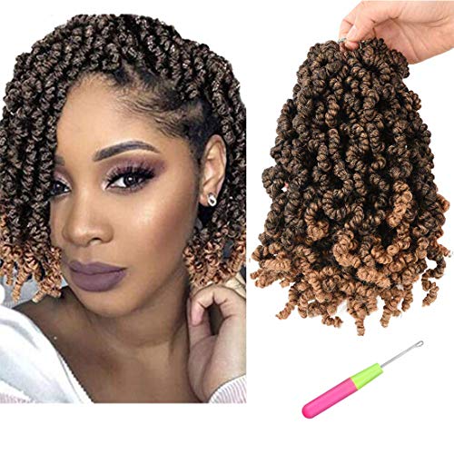 6 Packungen kurz gelockte Federzwirn-Zöpfe Synthetisch gehäkelte Haarverlängerungen 10 Inch Ombre gehäkelte Zöpfe Faser flauschig gelockt gezwirntes Zopfgeflecht Cover