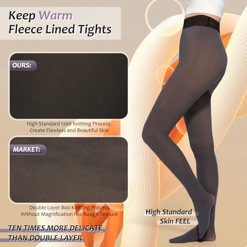 Image of Fleece Lined Tights Sheer Women,Fake Translucent Warm Pantyhose Leggings Sheer Thermal Tights for Women in Winter.