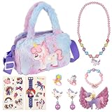Apricitie Einhorn Handtasche und Kinderschmuck Set Geschenk 3-7 Jahre Mädchen Halskette Armband Geburtstagsgeschenk Einhorn Geschenke für Mädchen 3 4 5 6 7 Jahre