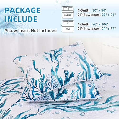 Invoibler Coastal Quilt Queen Size Beach Quilt Bedding Set 3 Piece Reversible Summer Ocean Bedspread Coverlet Soft Lightweight Microfiber Bed Cover for All Season (1 Quilt, 2 Pillow Shams) - Image 7