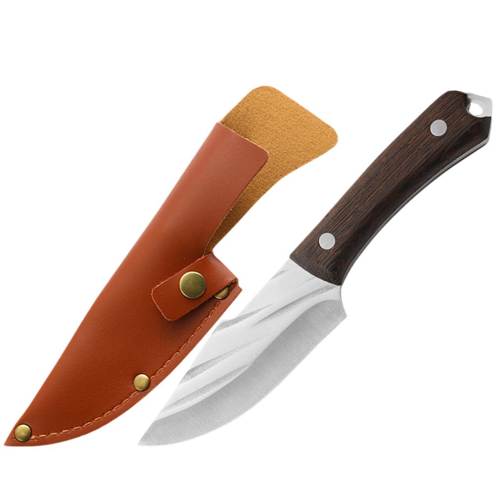 Angoily Cuchillo Carnicero Forjado Con Funda De Cuero, Hoja De Acero Inoxidable Para Barbacoa Y Camping