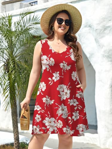 Image of BELAROI Women Casual Summer Beach Dresses Plus Size Sundress V Neck Pockets Swing Tank Dress Cover Ups