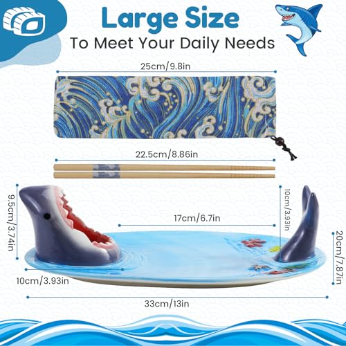 Image of Shark Plates, Upgraded 3-in-1 Shark Sushi Plate, Shark Sushi Plate, Shark Plate with Sauce Compartment, Food Safe Material, Microwave /Oven /Refrigerator /Dishwasher Safe (ellipse)